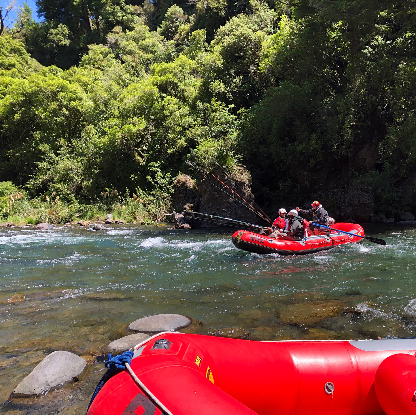 Guided Raft Fishing tour For Rainbow and Brown Trout In Tongariro river Taupo New Zealand